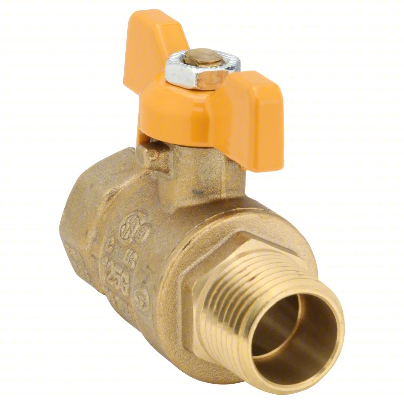 APPROVED VENDOR Manual Two-Way Ball Valve: 1/2 in, Brass, Straight, MNPT x FNPT, Full Port Ball Port