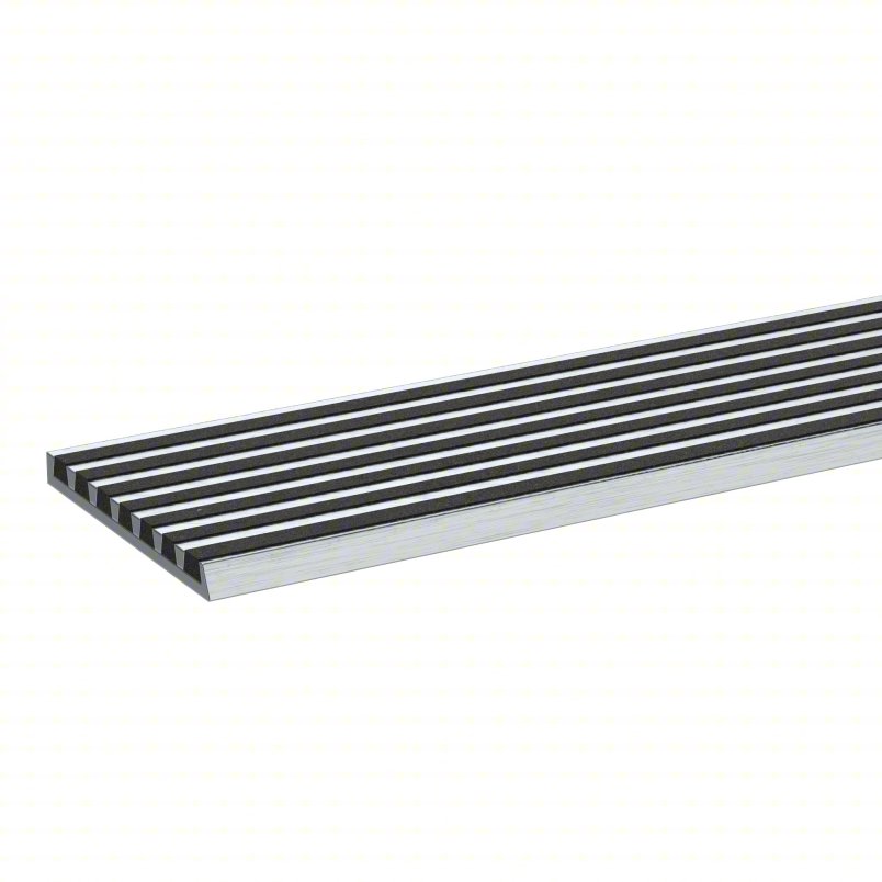 Stair Nosing: Multi-Strip Grit, Aluminum, Fastener-Installed, 60 in Wd, 4 in Dp, Black, 4 in x 60 in