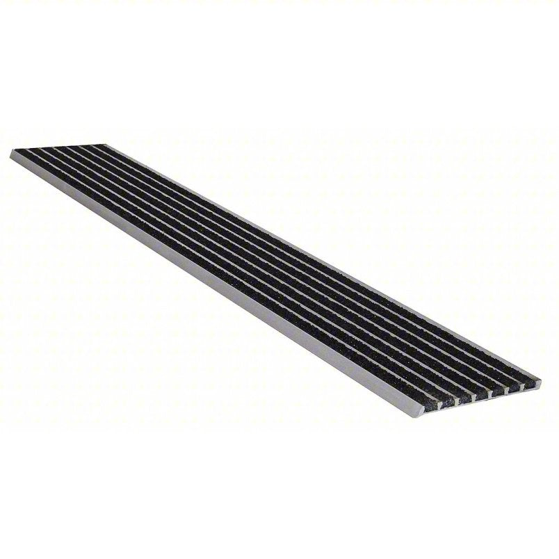 Stair Nosing: Multi-Strip Grit, Aluminum, Fastener-Installed, 48 in Wd, 4 in Dp, Black, 4 in x 48 in