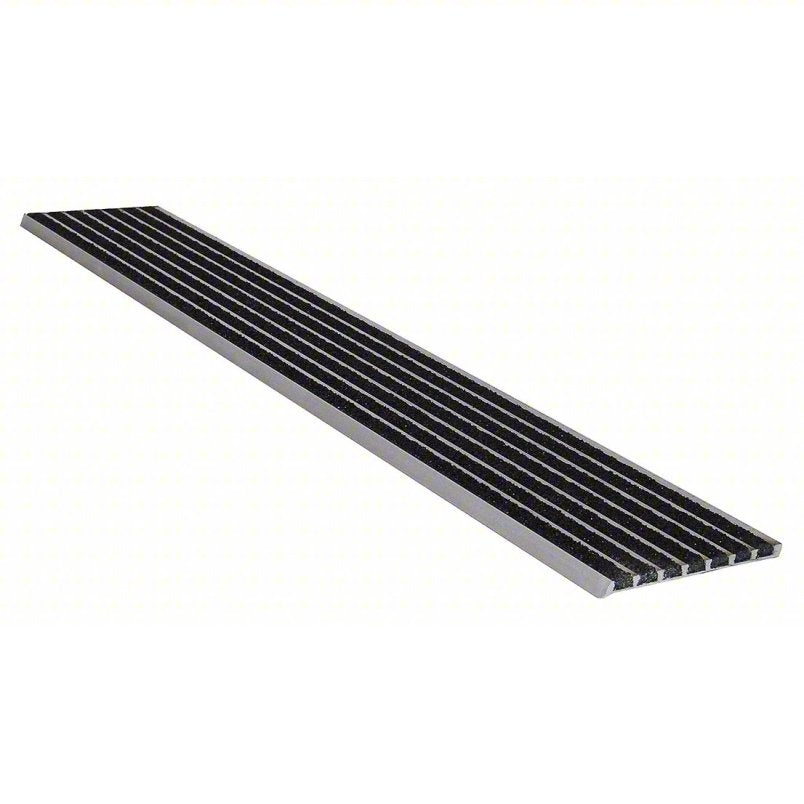Stair Nosing: Multi-Strip Grit, Aluminum, Fastener-Installed, 60 in Wd, 4 in Dp, Black, 4 in x 60 in