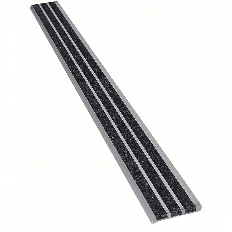 Stair Nosing: Multi-Strip Grit, Aluminum, Fastener-Installed, 60 in Wd, 1 7/8 in Dp, Black