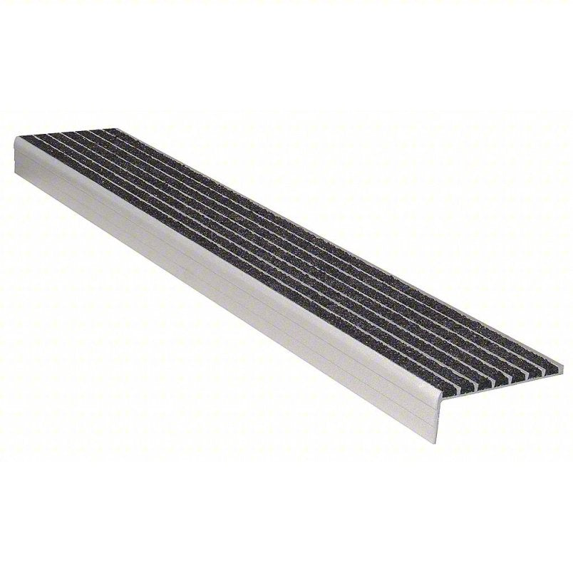 Stair Nosing: Multi-Strip Grit, Aluminum, Fastener-Installed, 48 in Wd, 4 in Dp, Black, 4 in x 48 in