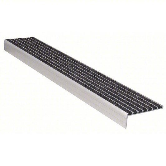 Stair Nosing: Multi-Strip Grit, Aluminum, Fastener-Installed, 60 in Wd, 4 in Dp, Black, 4 in x 60 in