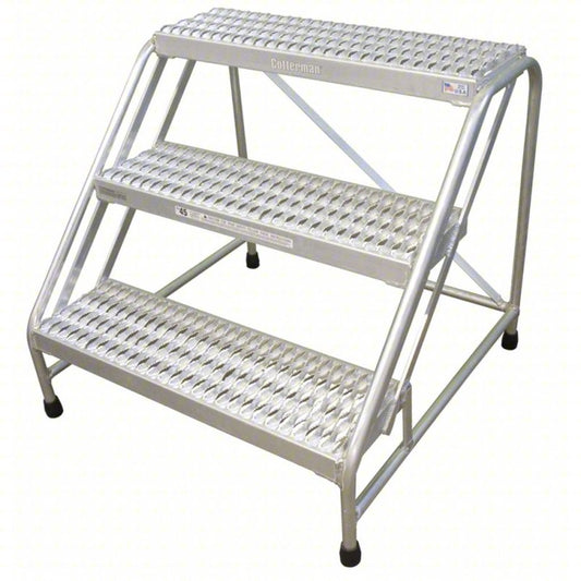 COTTERMAN Step Stool: 3 Steps, 1.7 ft Overall Ht, 500 lb Load Cap, Aluminum, 2.5 ft Standing Ht