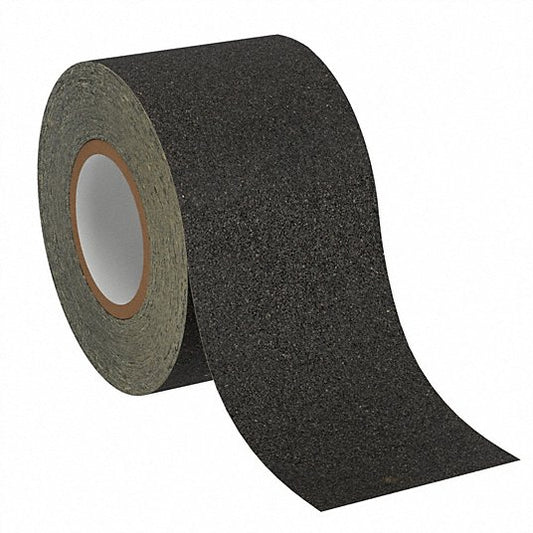 Anti-Slip Tape: Very Coarse, 24 Grit Size, Solid, Black, 4 in x 30 ft, 6.7 mil Tape Thick, Rubber