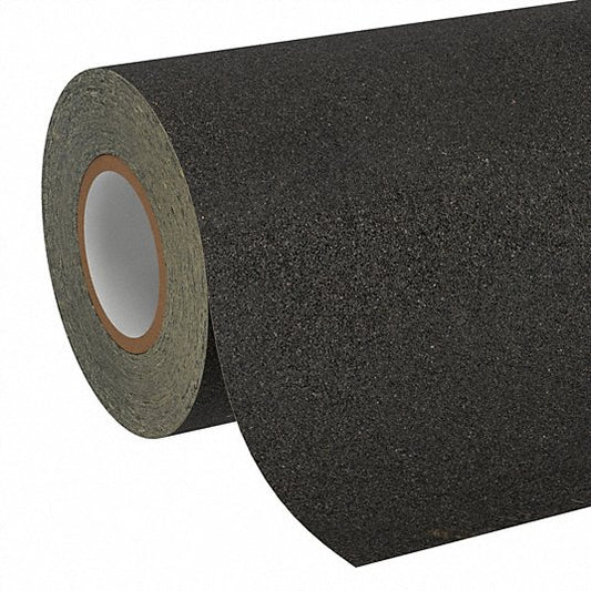 Anti-Slip Tape: Very Coarse, 24 Grit Size, Solid, Black, 24 in x 30 ft, 6.7 mil Tape Thick, Rubber