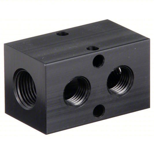 PNEUMADYNE INC Pipe Manifold Fitting: Inline, NPT x NPT, Rectangle, Aluminum, 3/8 in NPT, 1/4 in NPT