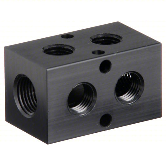PNEUMADYNE INC Pipe Manifold Fitting: Right-Angle, NPT x NPT, Rectangle, Aluminum, 3/8 in NPT