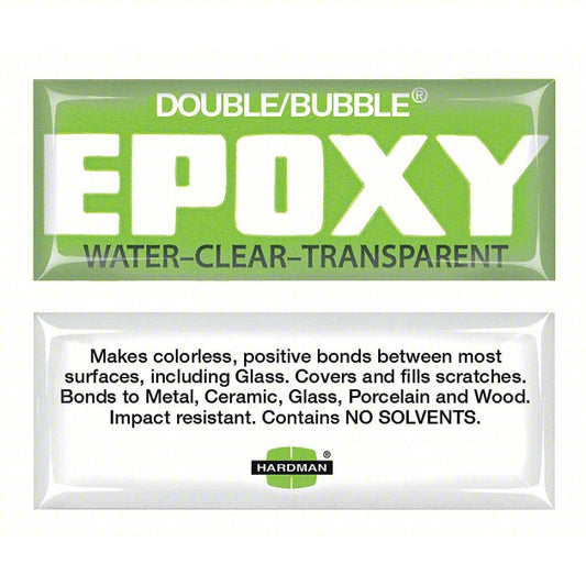 HARDMAN Epoxy Adhesive: Double/Bubble Water-Clear-Transparent, Ambient Cured, 3.5 g, Packet, 10 PK