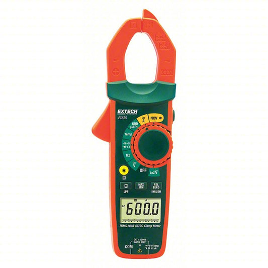 EXTECH Digital Clamp Meter: Clamp-Jaw Jaw, CAT II 1000V/CAT III 600V, TRMS, 600 A Max. AC Current