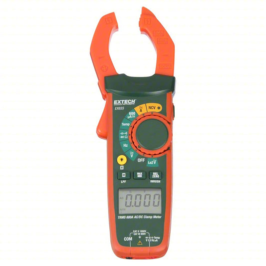 EXTECH Digital Clamp Meter: Clamp-Jaw Jaw, CAT II 1000V/CAT III 600V, TRMS, 600 A Max. AC Current