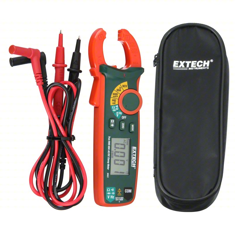 EXTECH Digital Clamp Meter: Clamp-Jaw Jaw, CAT II 600V/CAT III 300V, TRMS, 1,000 A Max. AC Current