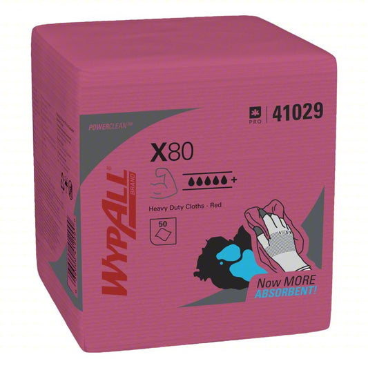 WYPALL Dry Wipe: 1/4 Fold, Super Heavy Absorbency, Excellent Wet Strength, WYPALL® X80, Red, 4 PK
