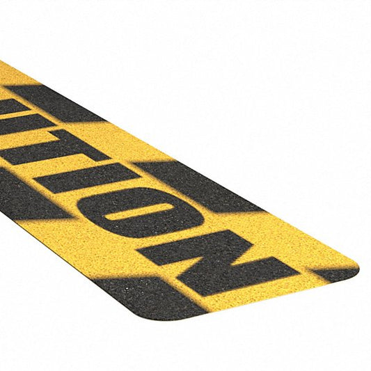 Anti-Slip Tread: Coarse, 60 Grit Size, Black/Yellow, Message, 6 in x 24 in, 32 mil Tape Thick, 10 PK