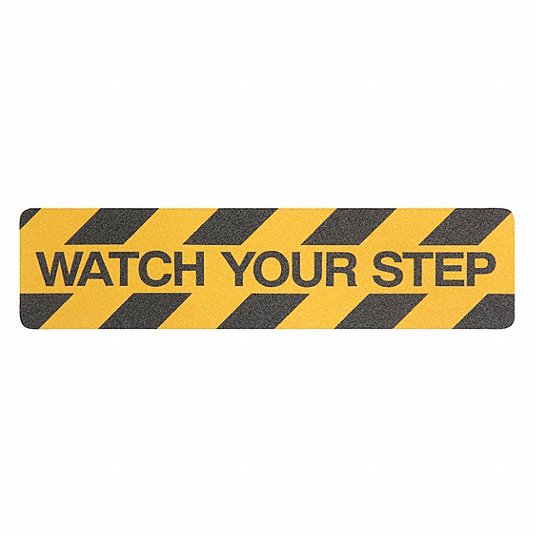 Anti-Slip Tread: Coarse, 60 Grit Size, Black/Yellow, Message, 6 in x 24 in, 32 mil Tape Thick, 24 PK