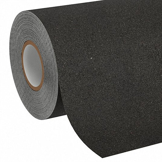 Anti-Slip Tape: Fine, 80 Grit Size, Solid, Black, 12 in x 60 ft, 28 mil Tape Thick, Rubber