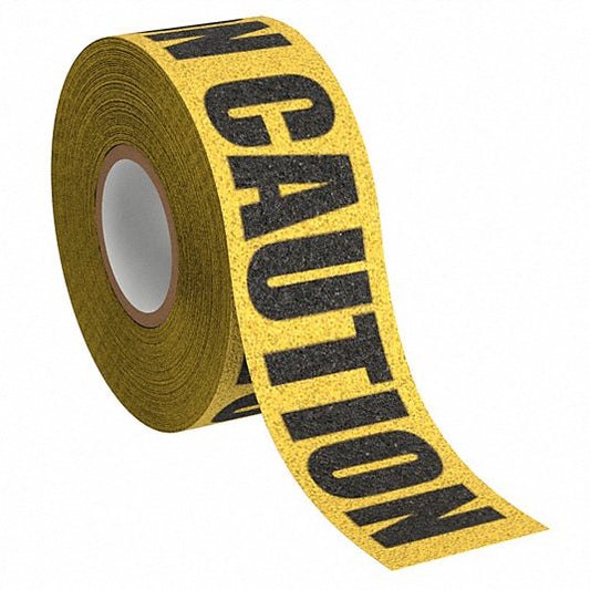 Anti-Slip Tape: Very Coarse, 46 Grit Size, Message, Black/Yellow, 3 in x 60 ft, 36 mil Tape Thick