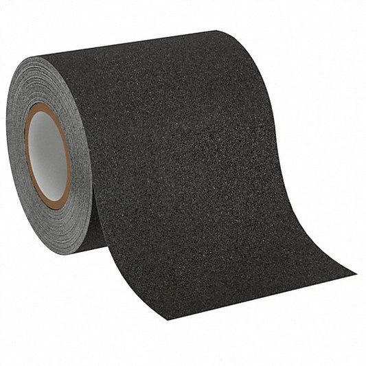 Anti-Slip Tape: Very Coarse, 24 Grit Size, Solid, Black, 6 in x 30 ft, 6.7 mil Tape Thick, Rubber