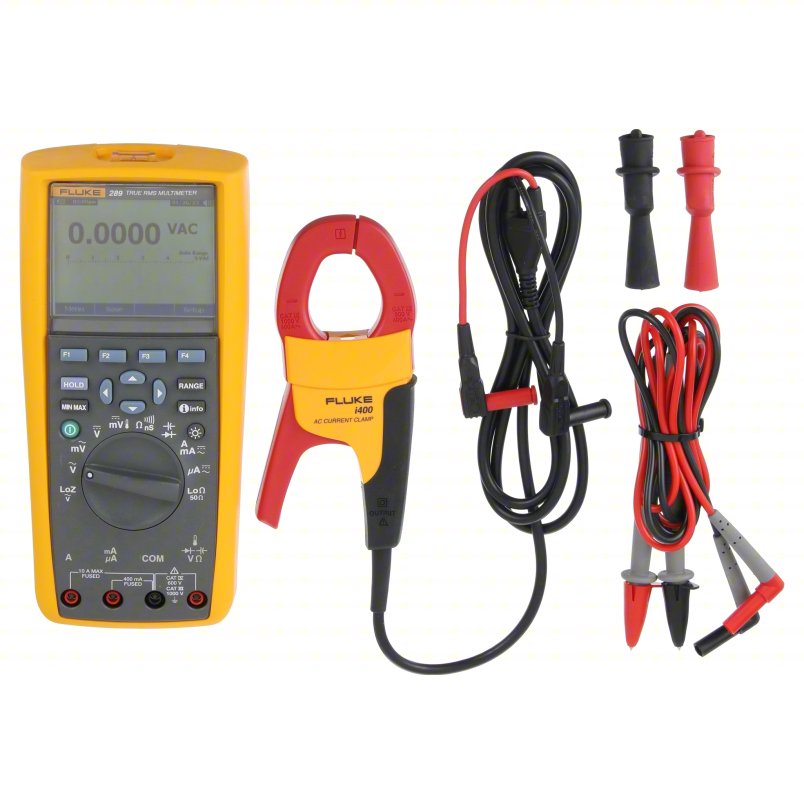 FLUKE Digital Multimeter: TRMS, Alligator Clips/Current Clamp/Test Lead Set, 6,000