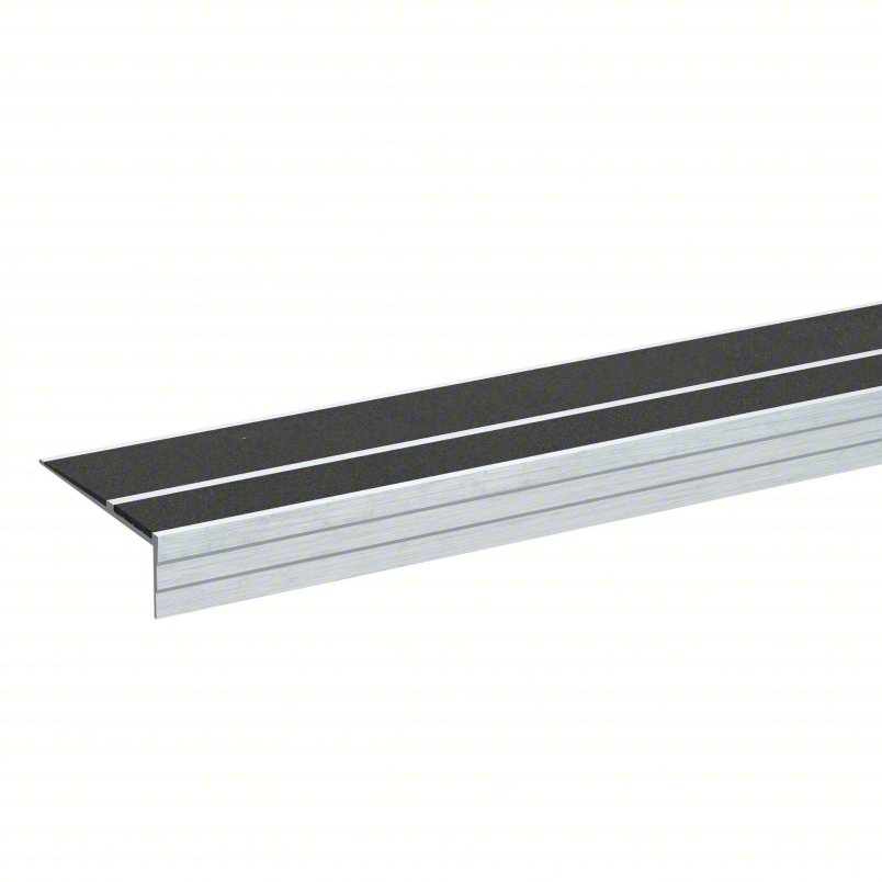 Stair Nosing: Double-Strip Grit, Aluminum, Adhesive- & Fastener-Installed, 54 in Wd, 3 in Dp, Black