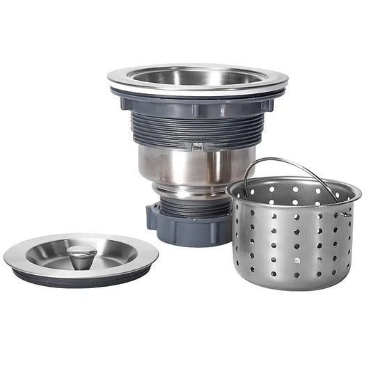 3-1/2 Inch Sink Drain Assembly Kit, Removable Deep Sink Strainer Basket with Sink Stopper/Sealing Lid for Home, Kitchen, Stainless Steel