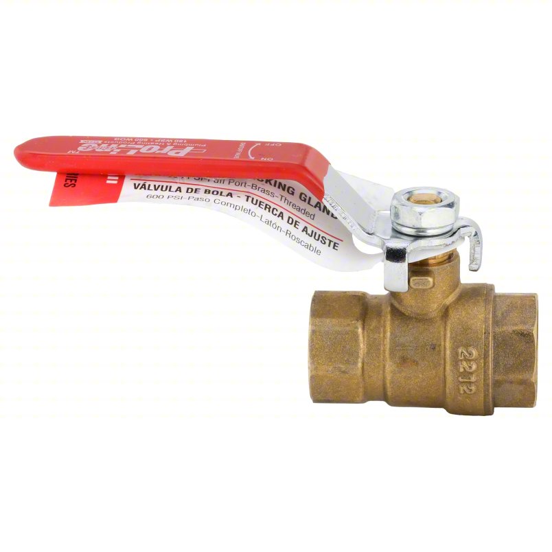 APPROVED VENDOR Manual Two-Way Ball Valve: 1/2 in, Brass, Straight, FIP x FIP, Full Port Ball Port