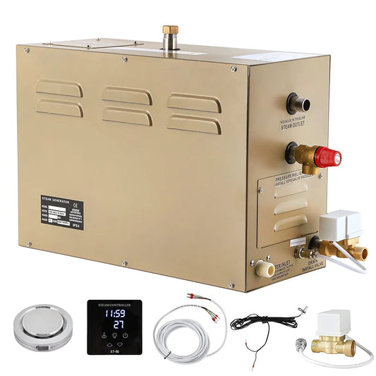 CGOLDENWALL 6KW Commercial Self-Draining Steam Generator Shower System Home Steam Bath Spa Generator 30 min to 12 Hours with Auto Drain 95-131℉ for Suitable Space Heating 6 m³/212 Cubic feet 