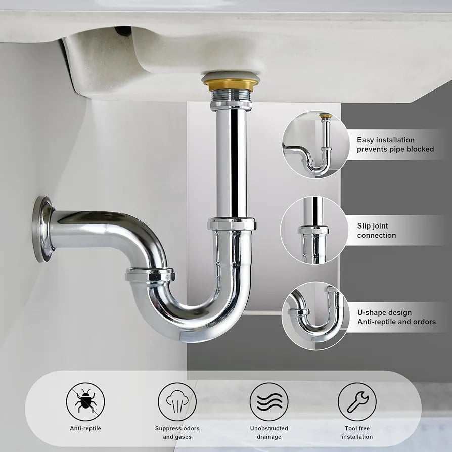 ZM Brass P-trap Pipe Basin Sink Waste Kit with Reducing Washer 1-1/2'' 22GA