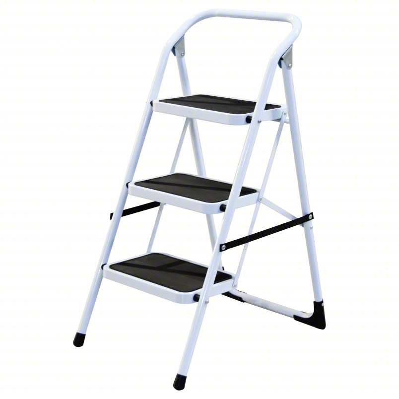 APPROVED VENDOR Step Stool: 3 Steps, 3.1 ft Overall Ht, 225 lb Load Cap, Steel, 2.3 ft Standing Ht