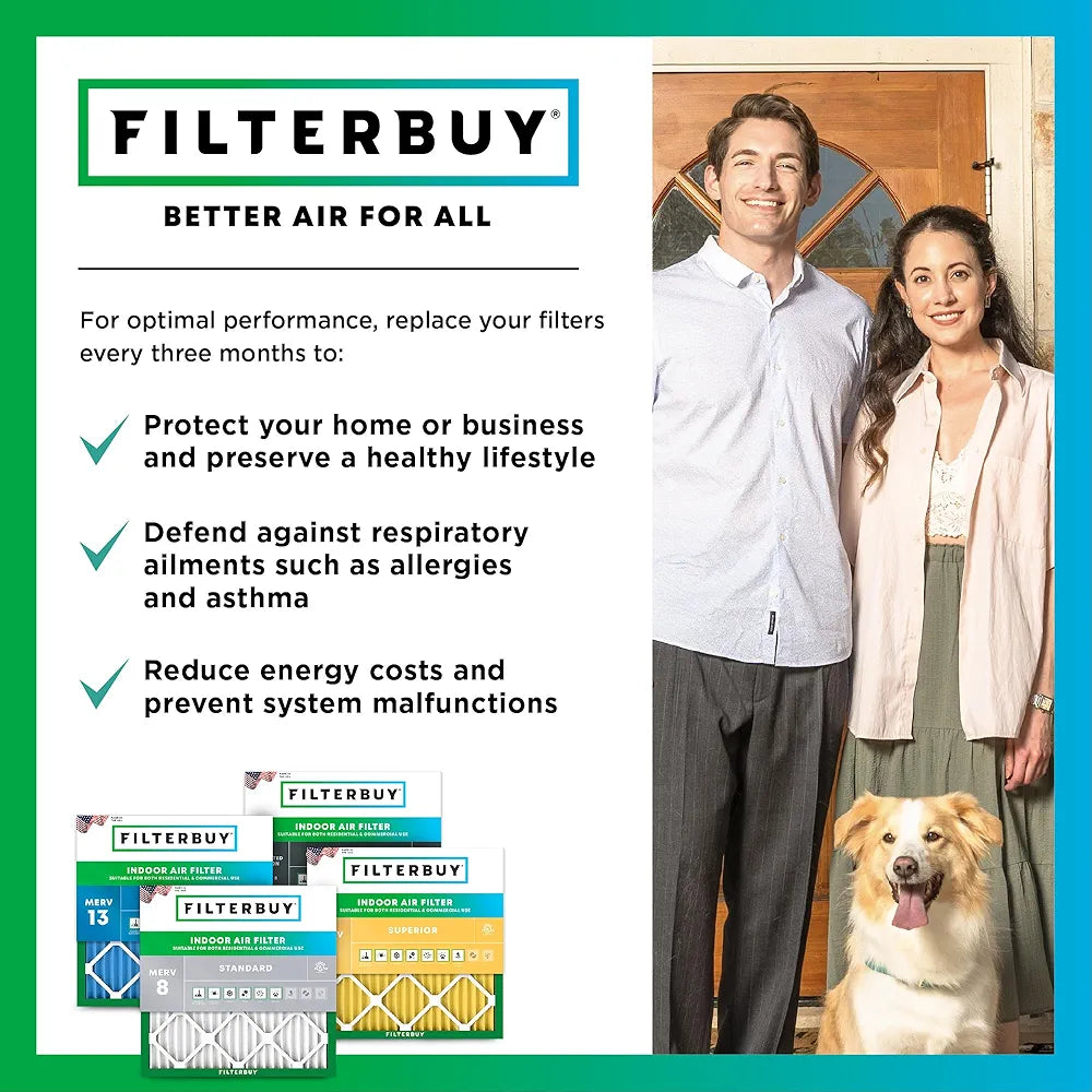 Filterbuy 10x20x1 Air Filter MERV 13 Optimal Defense , Pleated HVAC AC Furnace Air Filters Replacement 