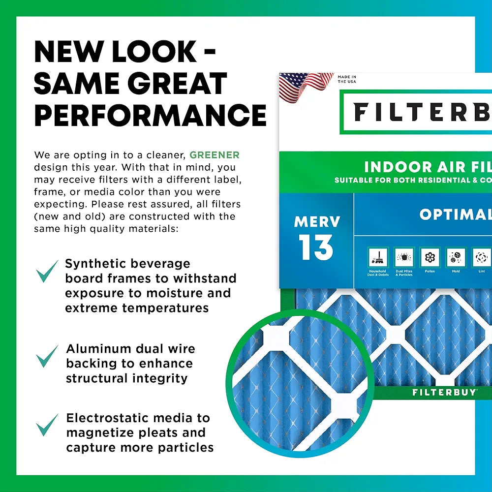 Filterbuy 10x20x1 Air Filter MERV 13 Optimal Defense , Pleated HVAC AC Furnace Air Filters Replacement 