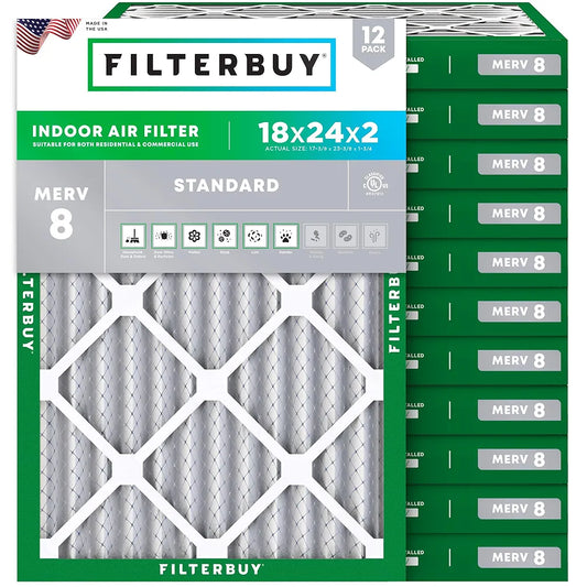 Filterbuy 18x24x2 Air Filter MERV 8 Dust Defense , Pleated HVAC AC Furnace Air Filters Replacement 