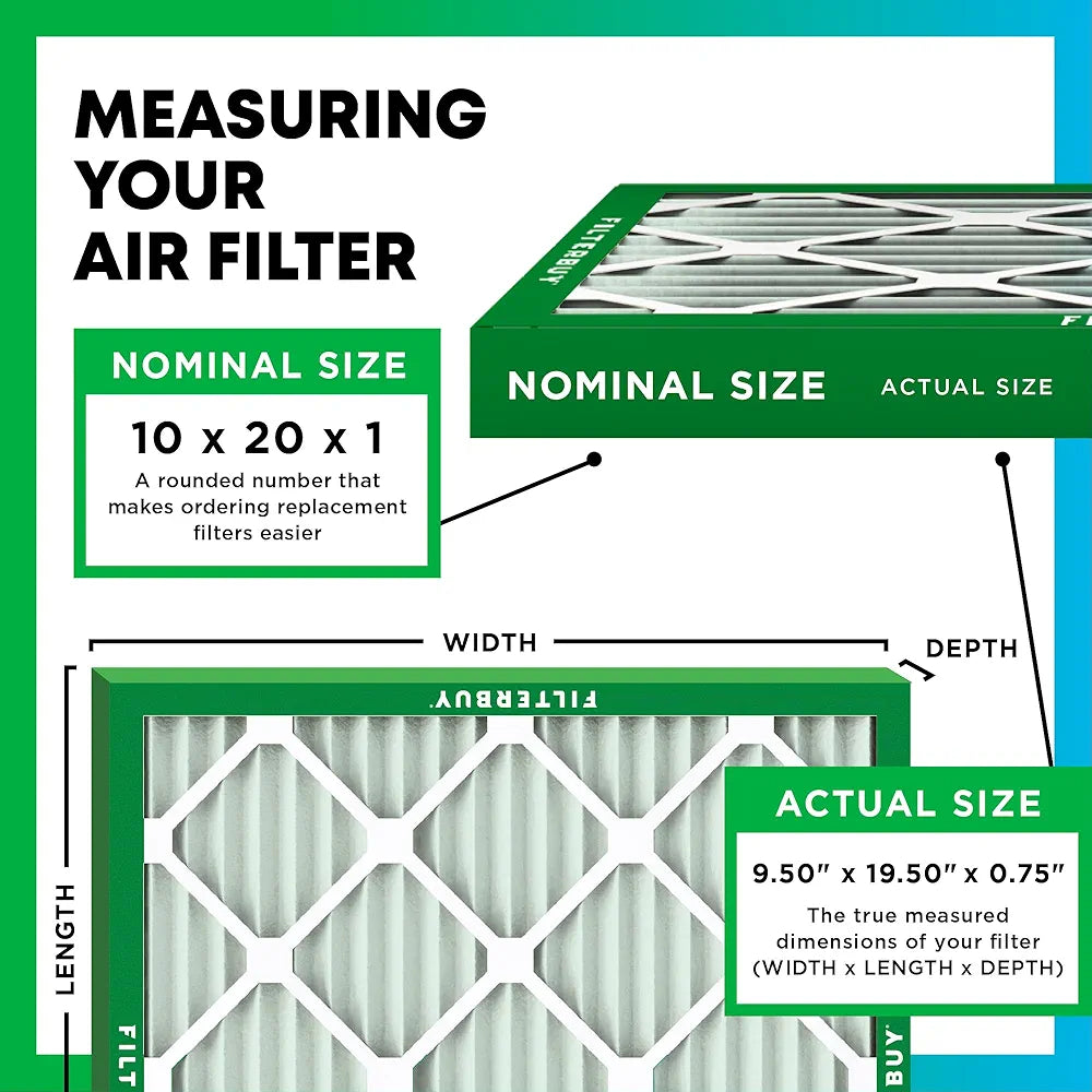 Filterbuy 10x20x1 Air Filter MERV 13 Optimal Defense , Pleated HVAC AC Furnace Air Filters Replacement 