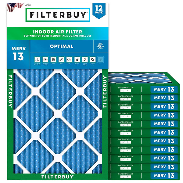 Filterbuy 10x20x1 Air Filter MERV 13 Optimal Defense , Pleated HVAC AC Furnace Air Filters Replacement 