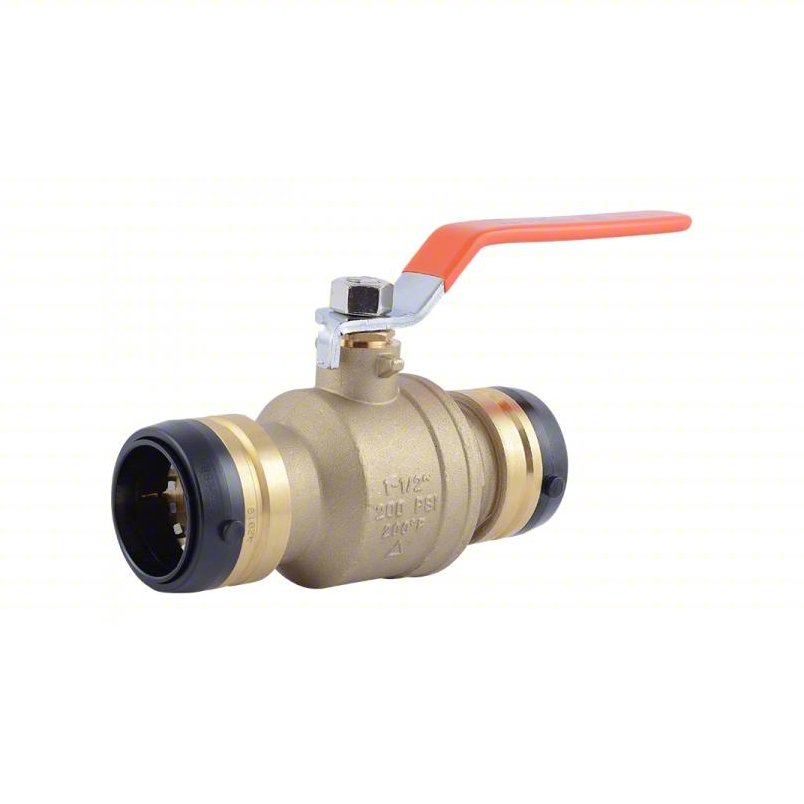 SHARKBITE Quarter-Turn Ball Valve: Brass, Straight, Push x Push, 400 psi Max. Pressure (CWP), Lever
