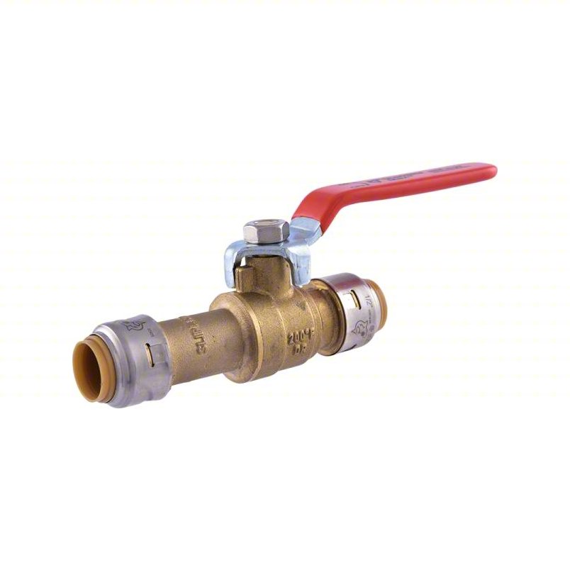 SHARKBITE Turn Ball Valve: Brass, Straight, Push x Push, 400 psi Max. Pressure (CWP), One-Piece, Red