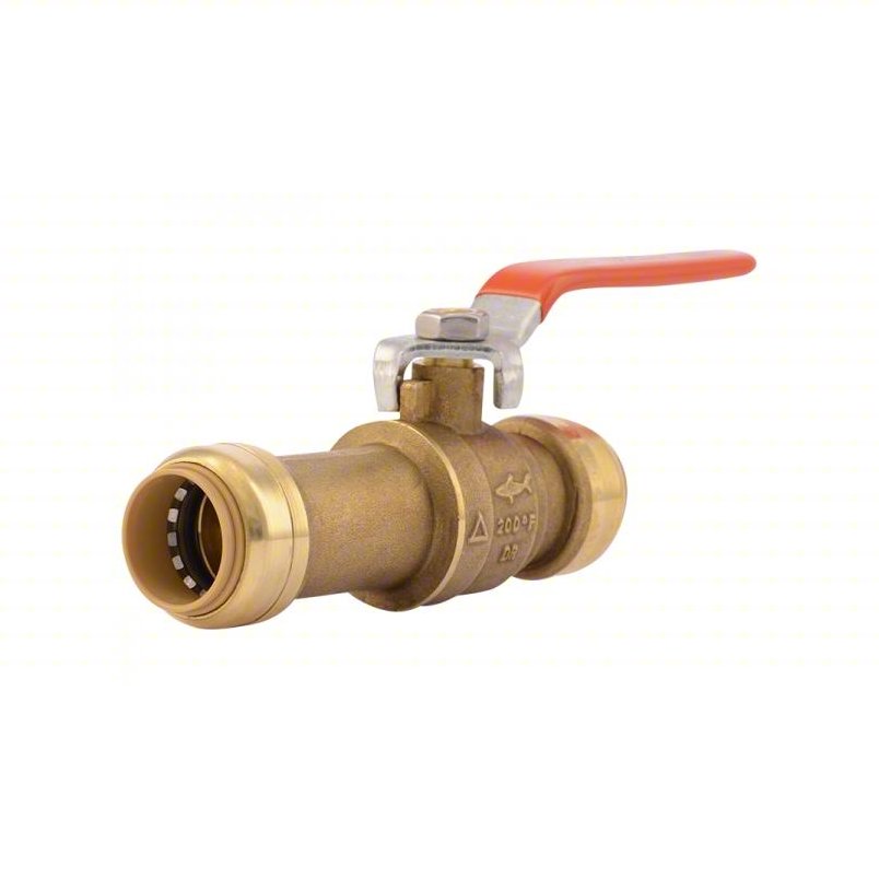 SHARKBITE Turn Ball Valve: Brass, Straight, Push x Push, 400 psi Max. Pressure (CWP), One-Piece, Red