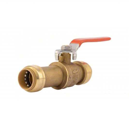 SHARKBITE Turn Ball Valve: Brass, Straight, Push x Push, 400 psi Max. Pressure (CWP), One-Piece, Red