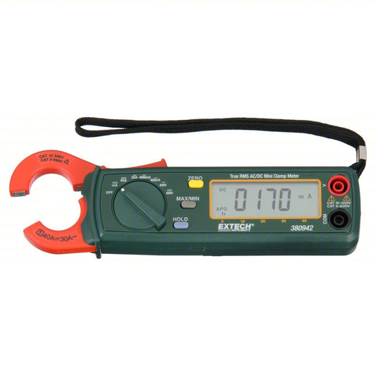 EXTECH Digital Clamp Meter: Clamp-Jaw Jaw, CAT III 300V, TRMS, 30 A Max. AC Current, 380942