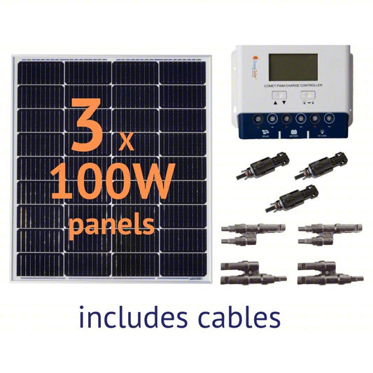 GRAPE SOLAR Solar Panel Kit: 100 W Max Power Point, 300 W Total System Power Output, 36 Cells