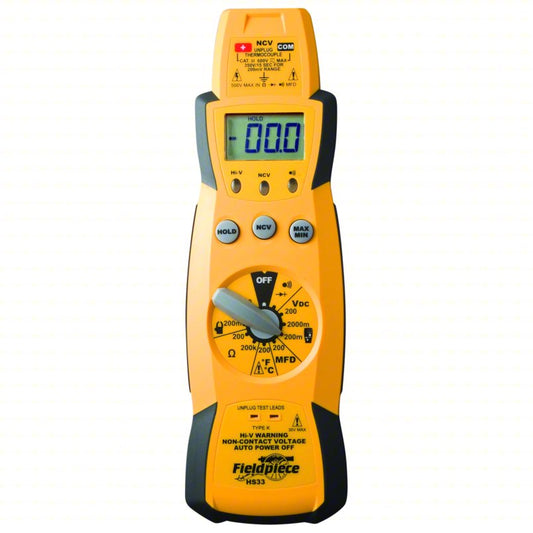 FIELDPIECE Multimeter: TRMS, Waterproof, 1,999, CAT III 600V, CAT III 600V