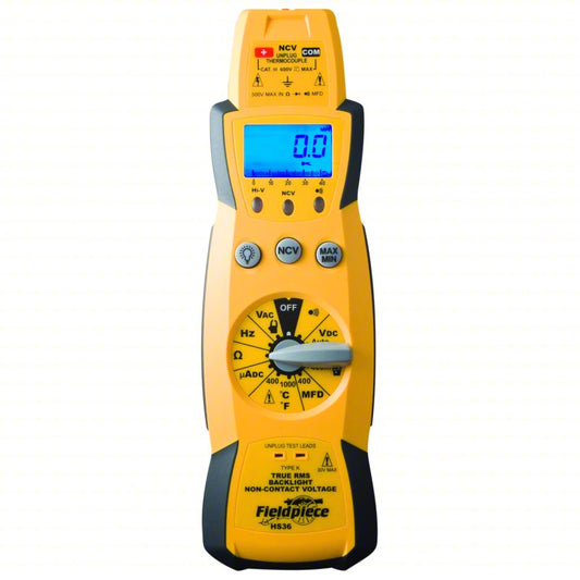 FIELDPIECE Multimeter: TRMS, Waterproof, 3,999, CAT III 600V, CAT III 600V, Compact Multimeter
