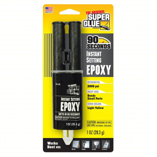 SUPER GLUE Epoxy Adhesive: Instant Setting Epoxy, Ambient Cured, 29.5 mL, Syringe, Light Yellow
