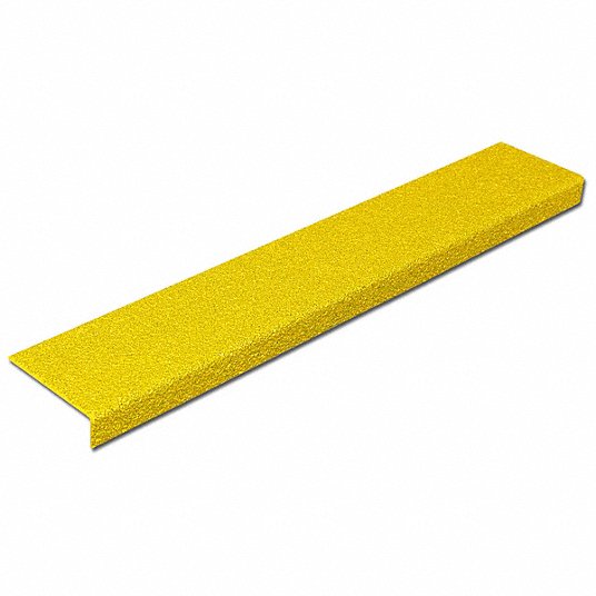 Anti-Slip Stair Nosing: Full Coverage Grit, Steel, 36 in Wd, 3 7/64 in Dp, Yellow, 51/64 in Nose Ht