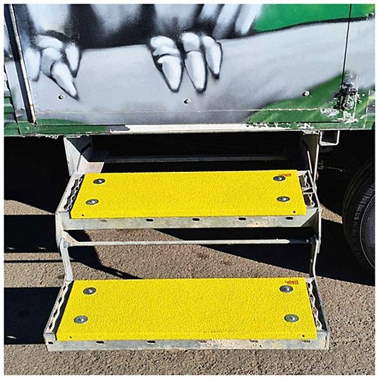 Anti-Slip Stair Nosing: Full Coverage Grit, Steel, 24 in Wd, 5 1/8 in Dp, Yellow, 51/64 in Nose Ht