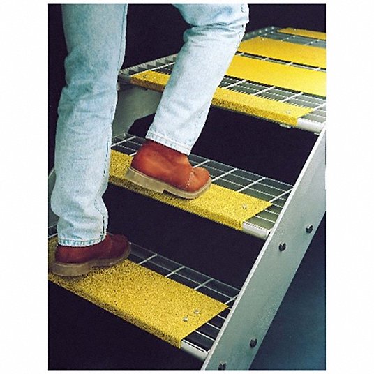 Anti-Slip Stair Nosing: Full Coverage Grit, Steel, 24 in Wd, 5 1/8 in Dp, Yellow, 51/64 in Nose Ht