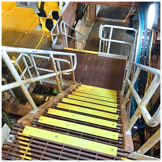 Anti-Slip Stair Nosing: Full Coverage Grit, Steel, 24 in Wd, 5 1/8 in Dp, Yellow, 51/64 in Nose Ht